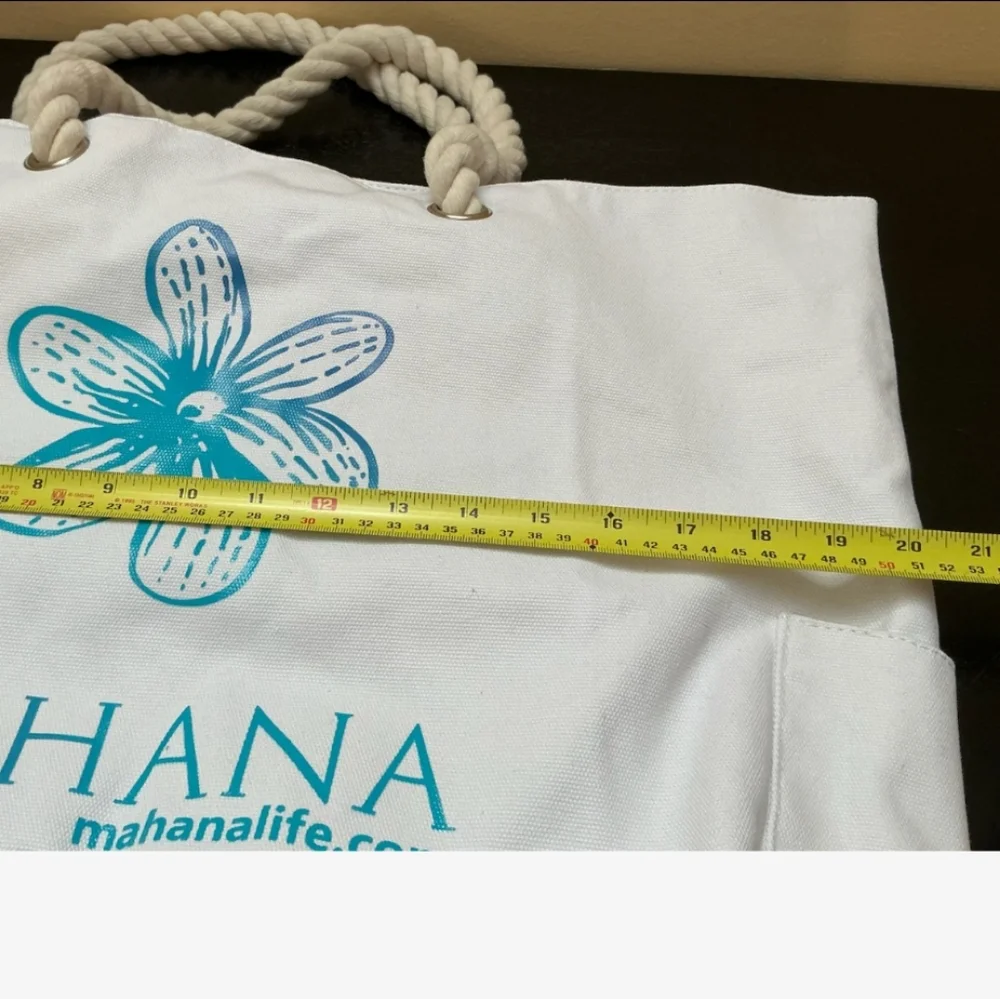 Mahana Canvas Beach Tote with Woven Rope Handles and Flower Motif - Picture 8 of 11